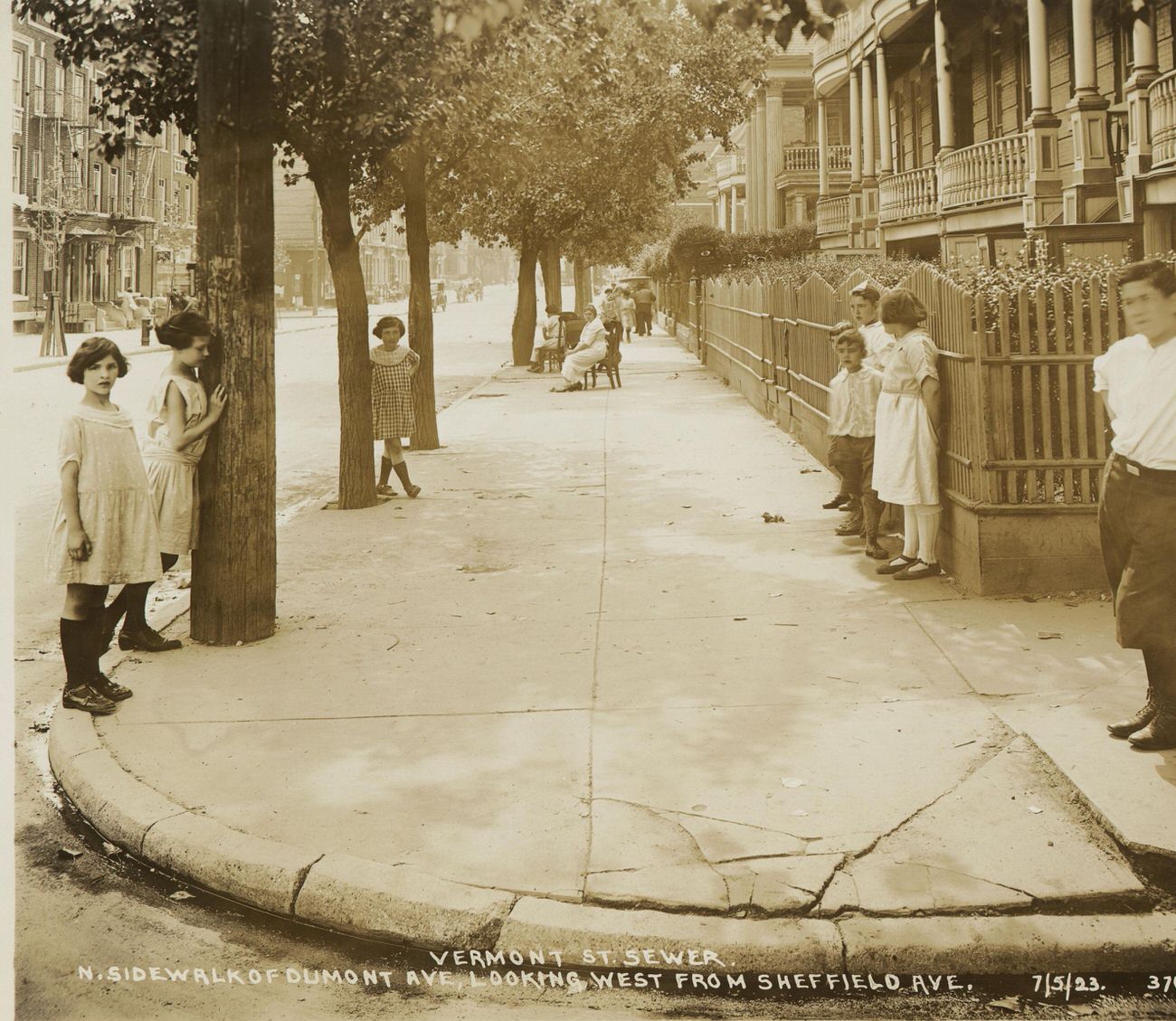 Vermont Street Sewers, North Sidewalk of Dumont Avenue, Looking West From Sheffield Avenue, 1923