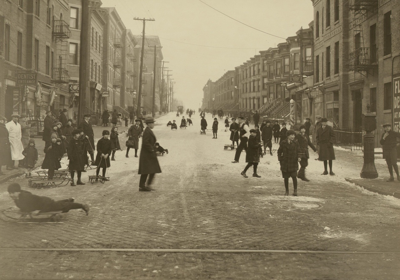 Parks and Playgrounds, Children Sleighing in 51st Street Above Fifth Avenue, 1924