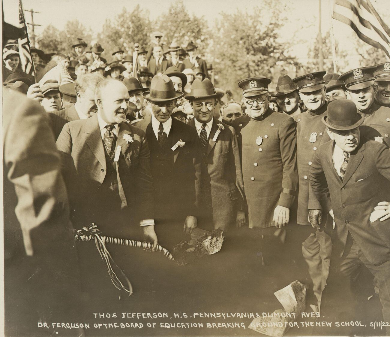 Thomas Jefferson High School, Pennsylvania and Dumont Avenues, Dr. Ferguson of the Board of Education Breaking Ground for the New School, 1922