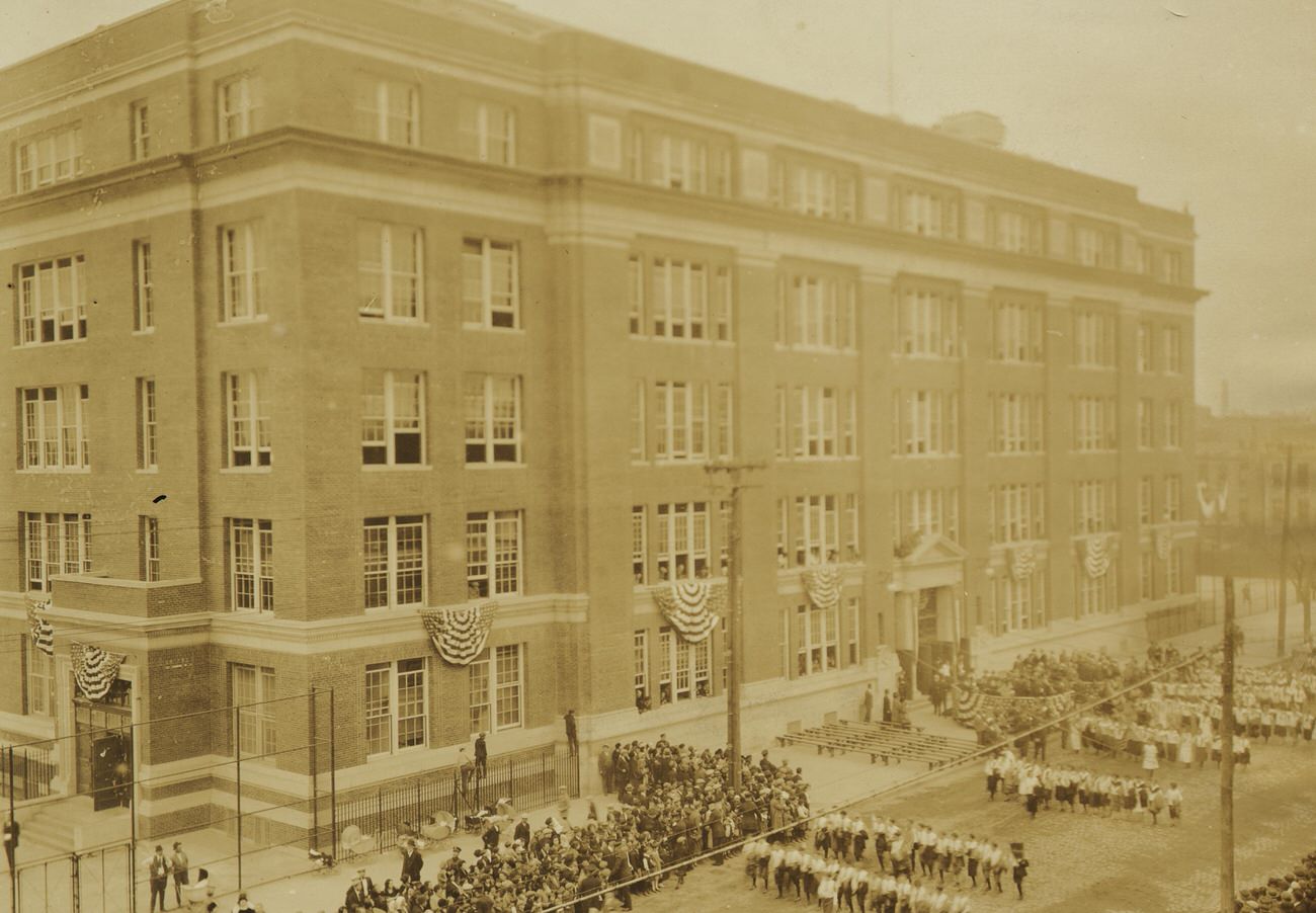 Official Opening of the Thomas Jefferson High School, View of the High School on the Opening Day, 1924