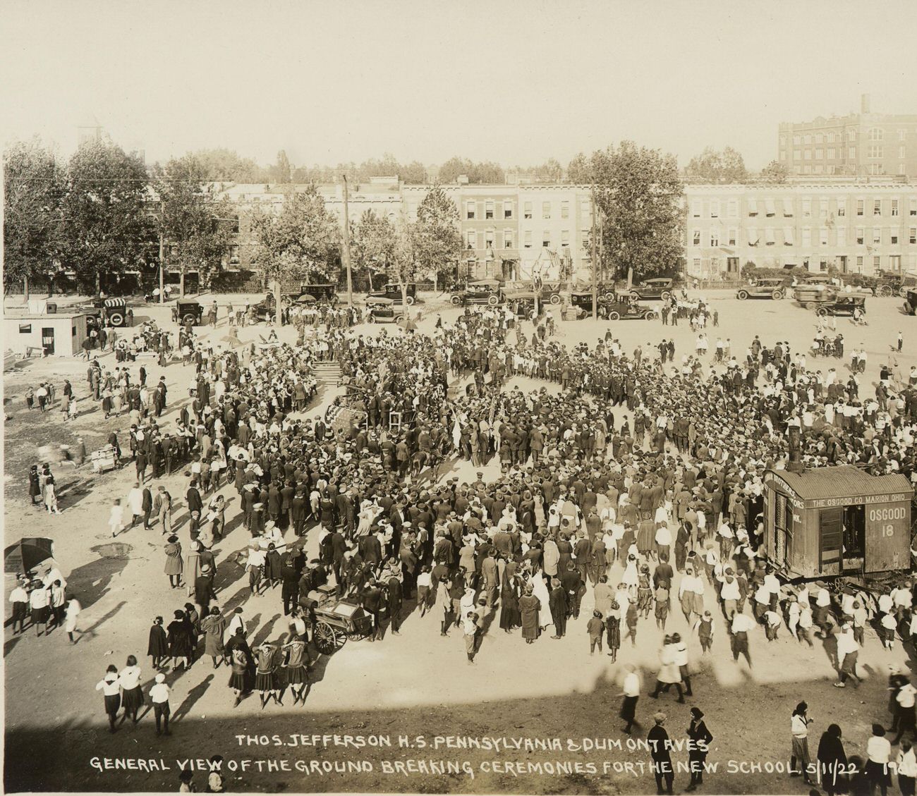 Thomas Jefferson High School, Pennsylvania and Dumont Avenues, General View of the Groundbreaking Ceremonies for the New School, 1922