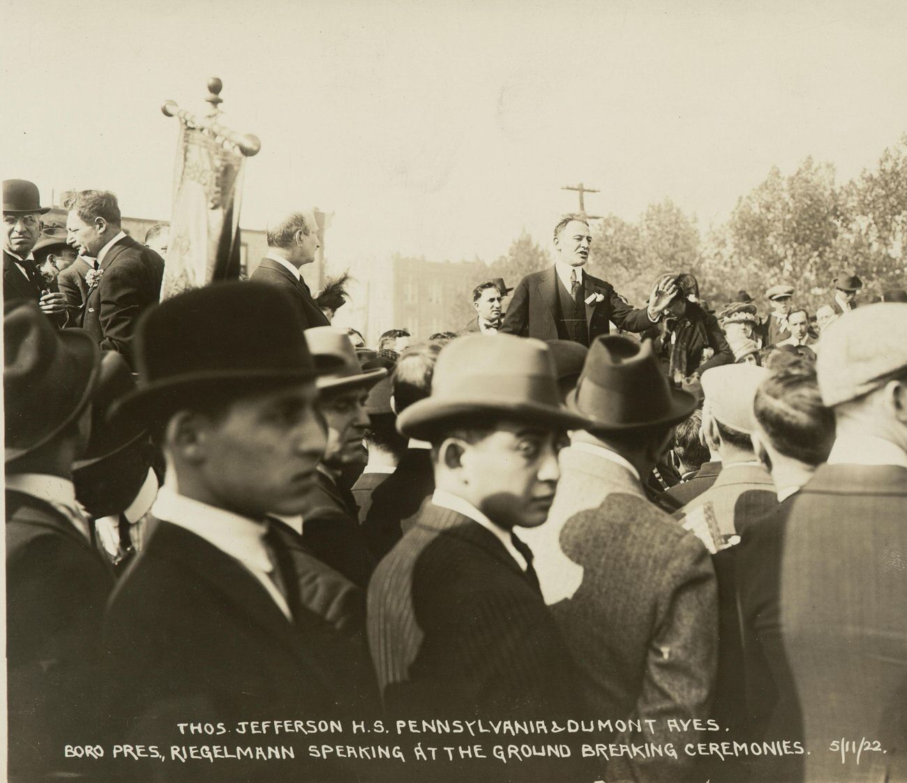 Thomas Jefferson High School, Pennsylvania and Dumont Avenues, Borough President Riegelman Speaking at the Groundbreaking Ceremonies, 1922