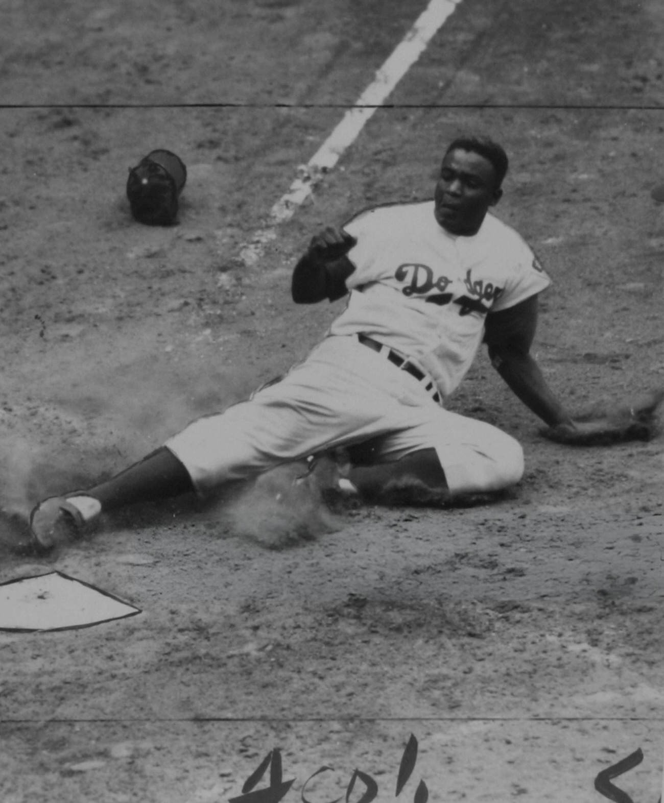 Jackie Robinson during a baseball match, 1948.