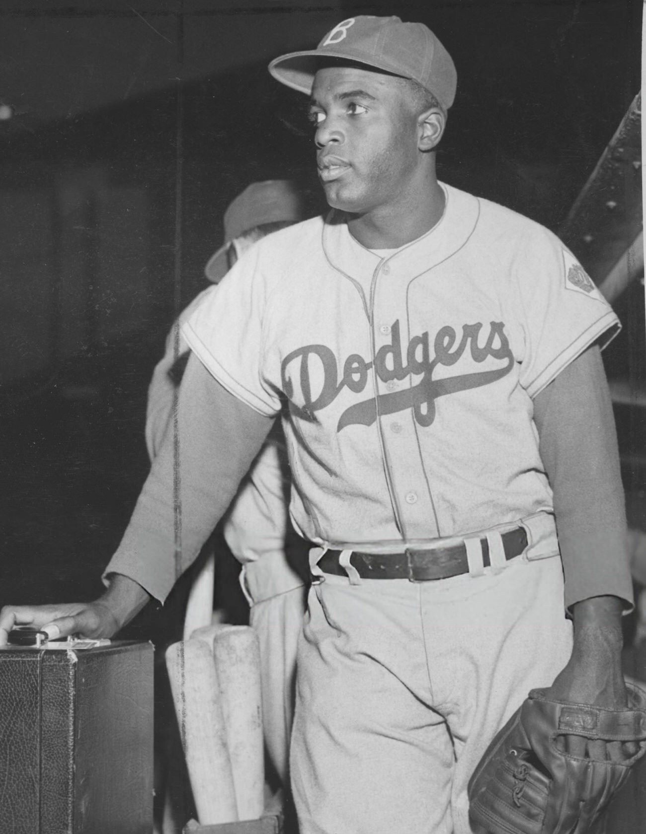 Jackie Robinson preparing for a game, 1948.