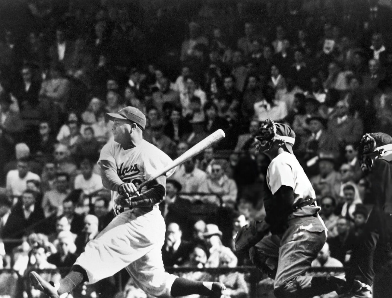 Roy Campanella of the Brooklyn Dodgers at bat, 1948