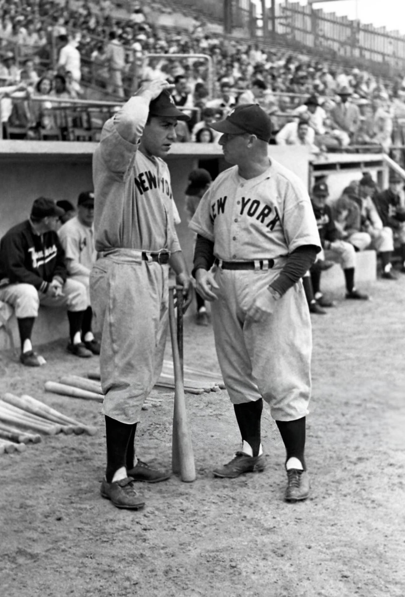 Yogi Berra talking to Charlie Dressen, 1948.