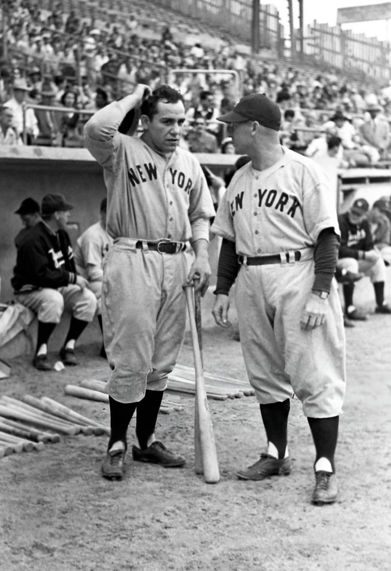 Yogi Berra talking to Charlie Dressen, 1948.