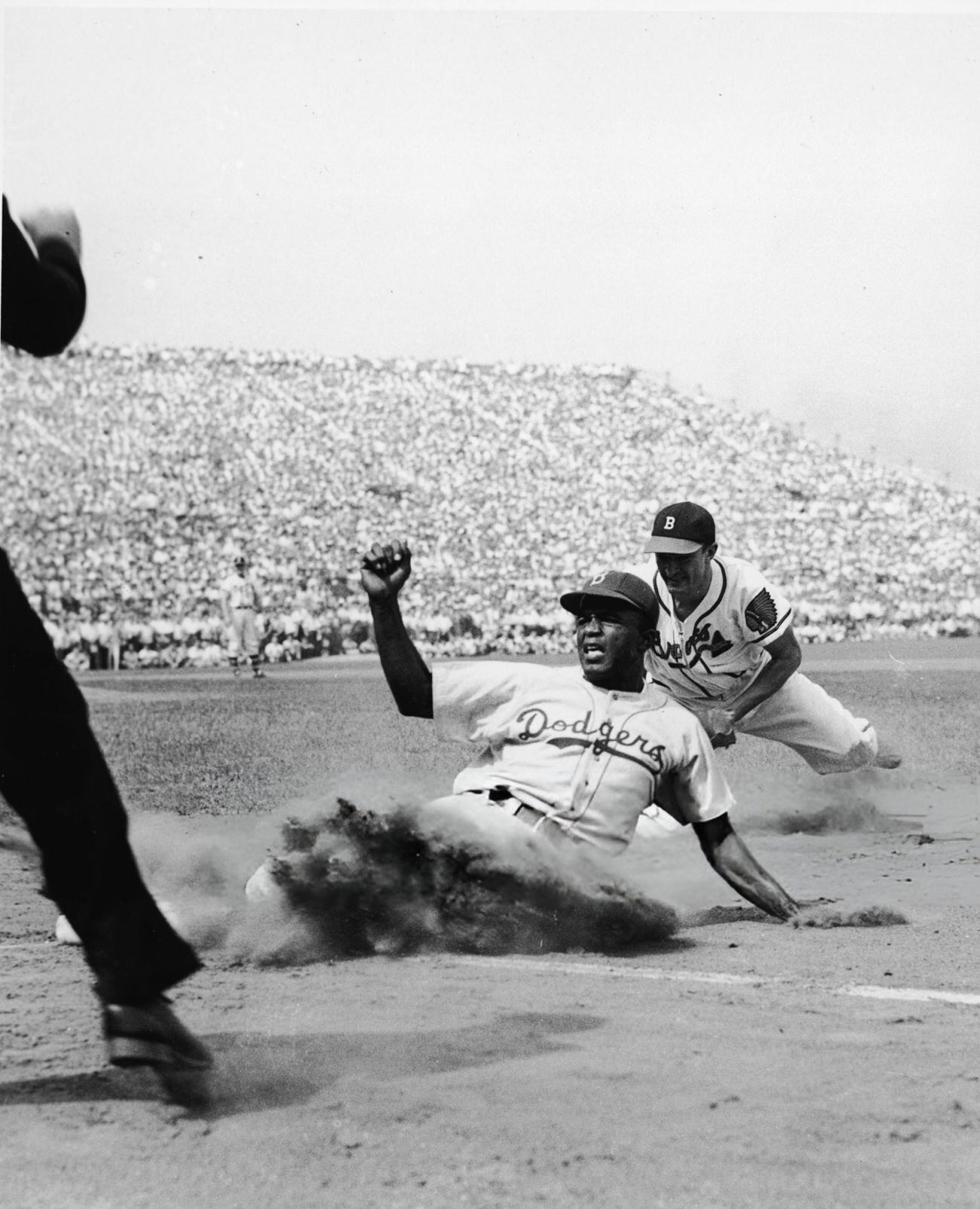 Jackie Robinson caught stealing, 1948.