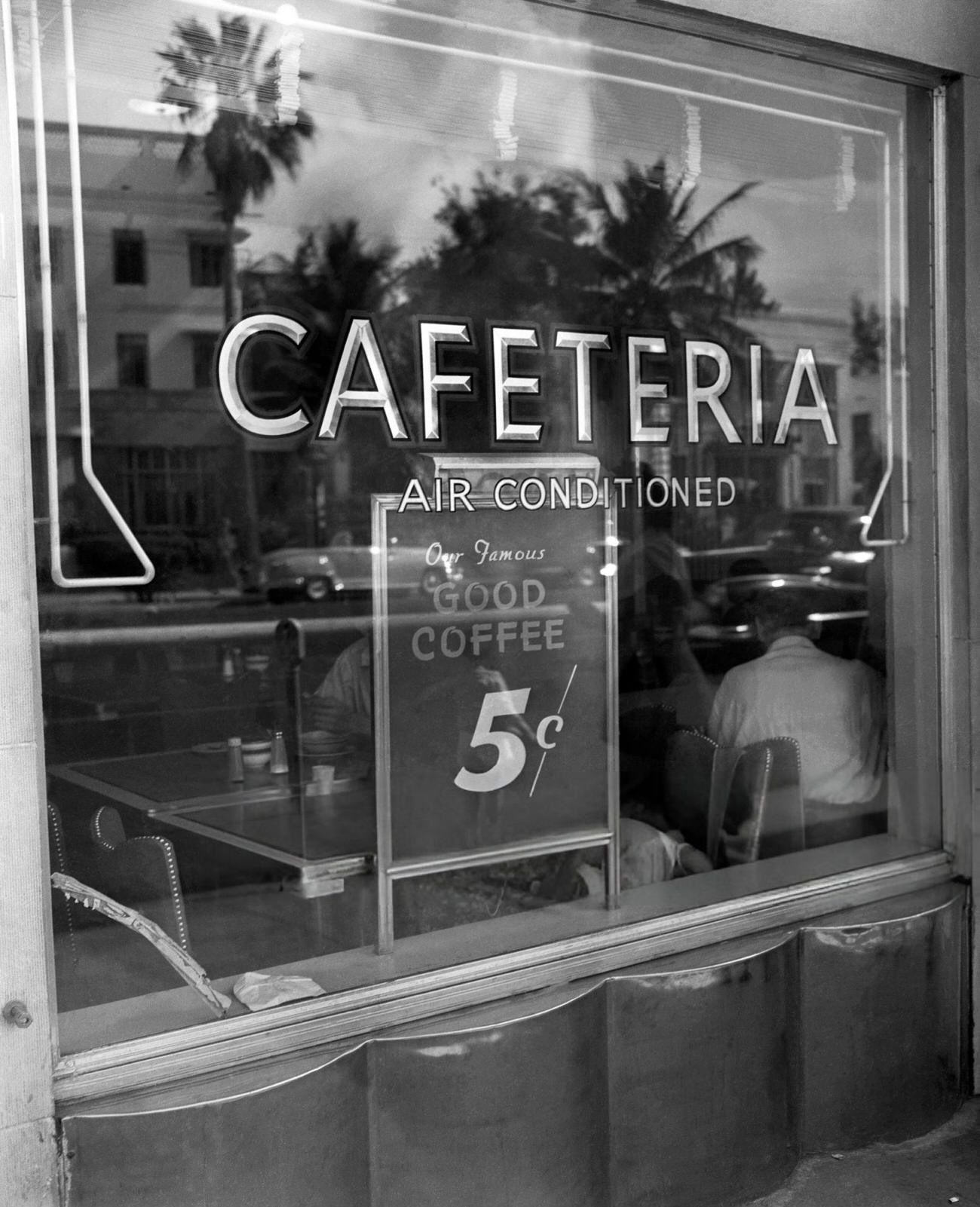 A cafeteria window in New York City, 1950s.