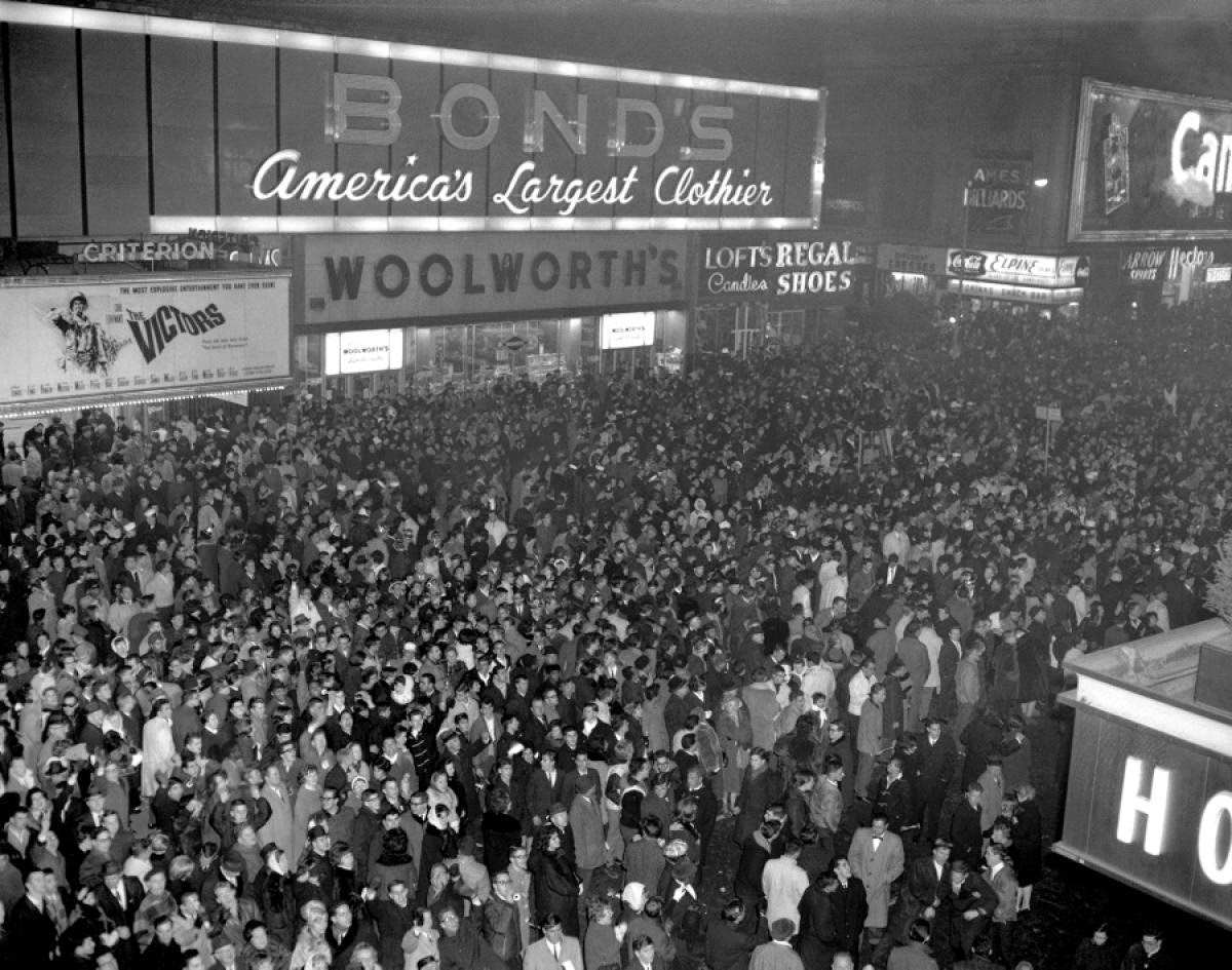 Crowd in Times Square on New Year's Eve, 1964.