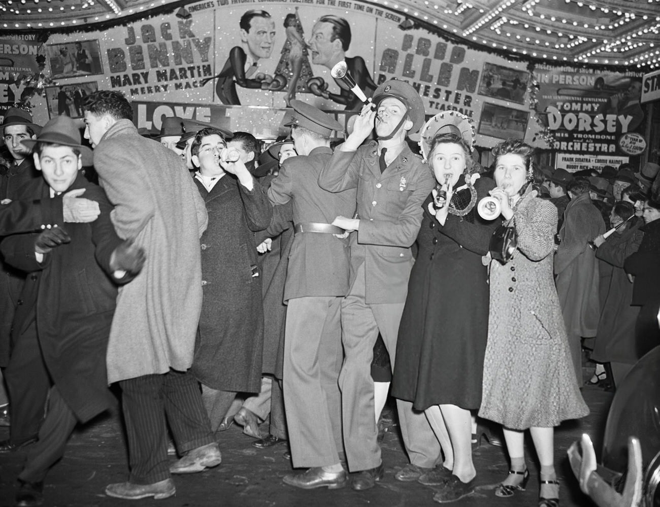 New Year's Eve celebration on Broadway, New York City, 1940.