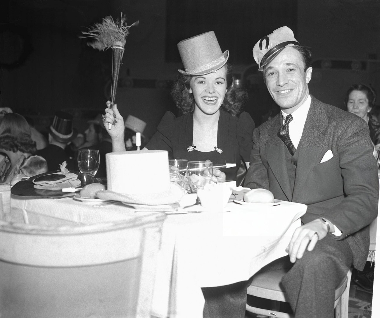 Dixie Dunbar and Gene Snyder at a New Year's party at the International Casino's Theater, New York City, 1940.