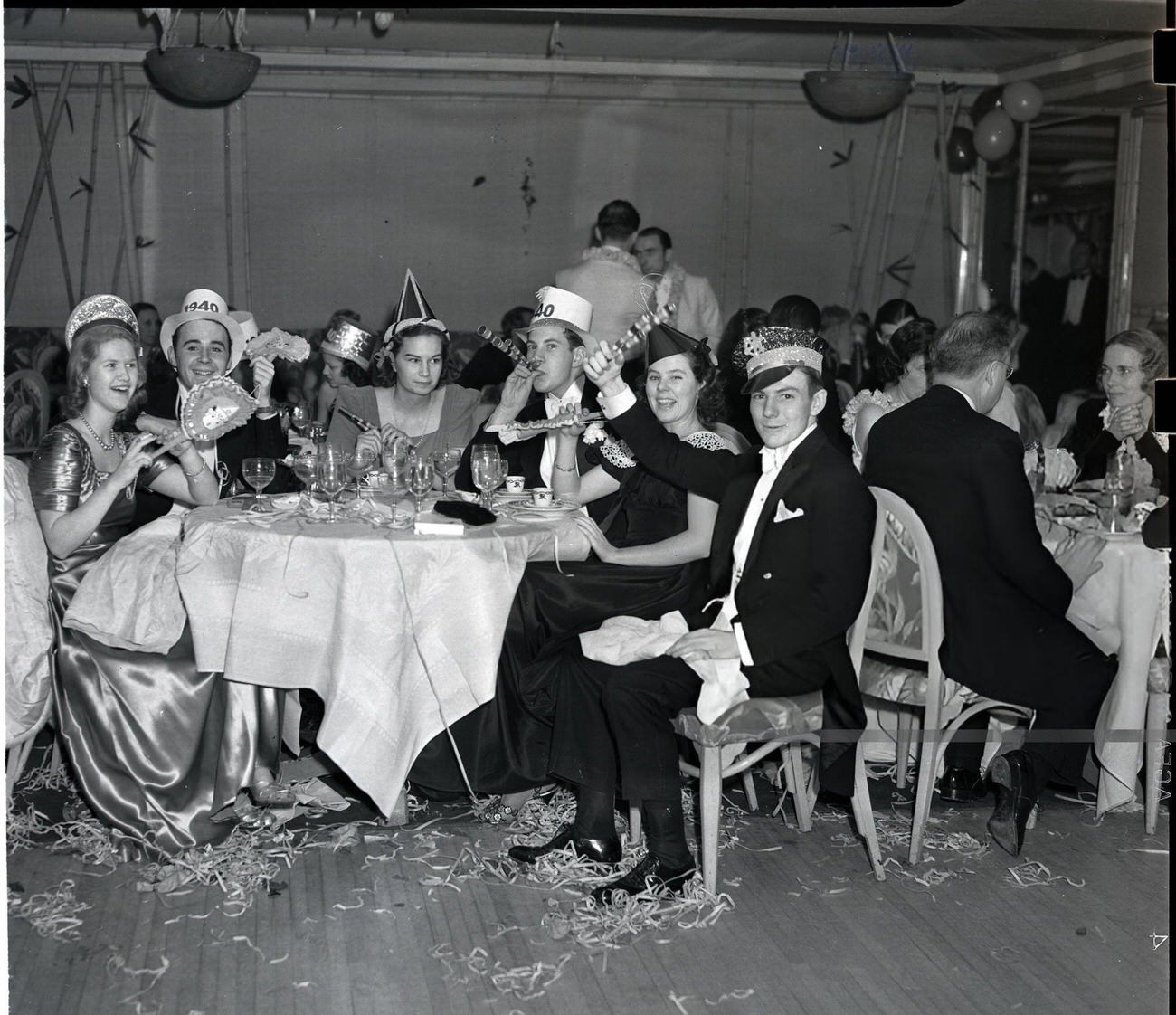 People celebrating New Year's Eve in the Hawaiian Room of the Hotel St. Regis, New York City, 1940.