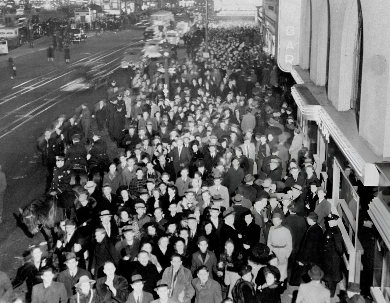 People celebrating New Year's Eve at Times Square, New York City, 1930s.