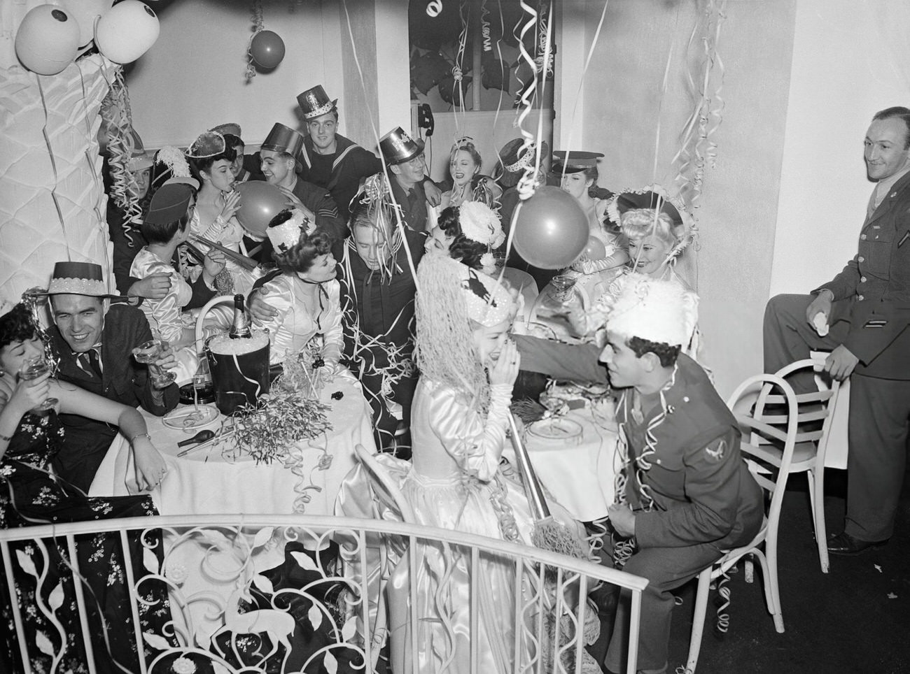 Soldiers celebrating New Year's Eve at the Copacabana, New York City, 1942.