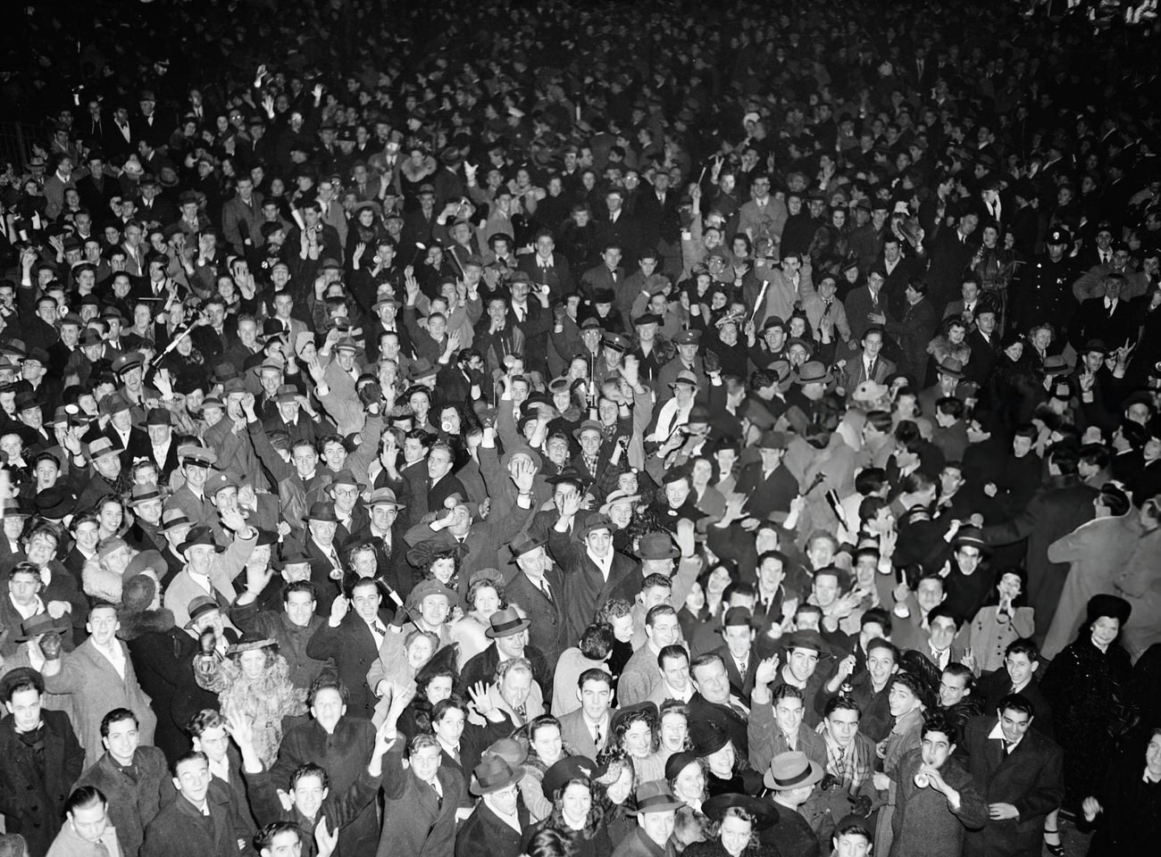 Crowd at a New Year's Eve outdoor party in Times Square, New York City, 1941.