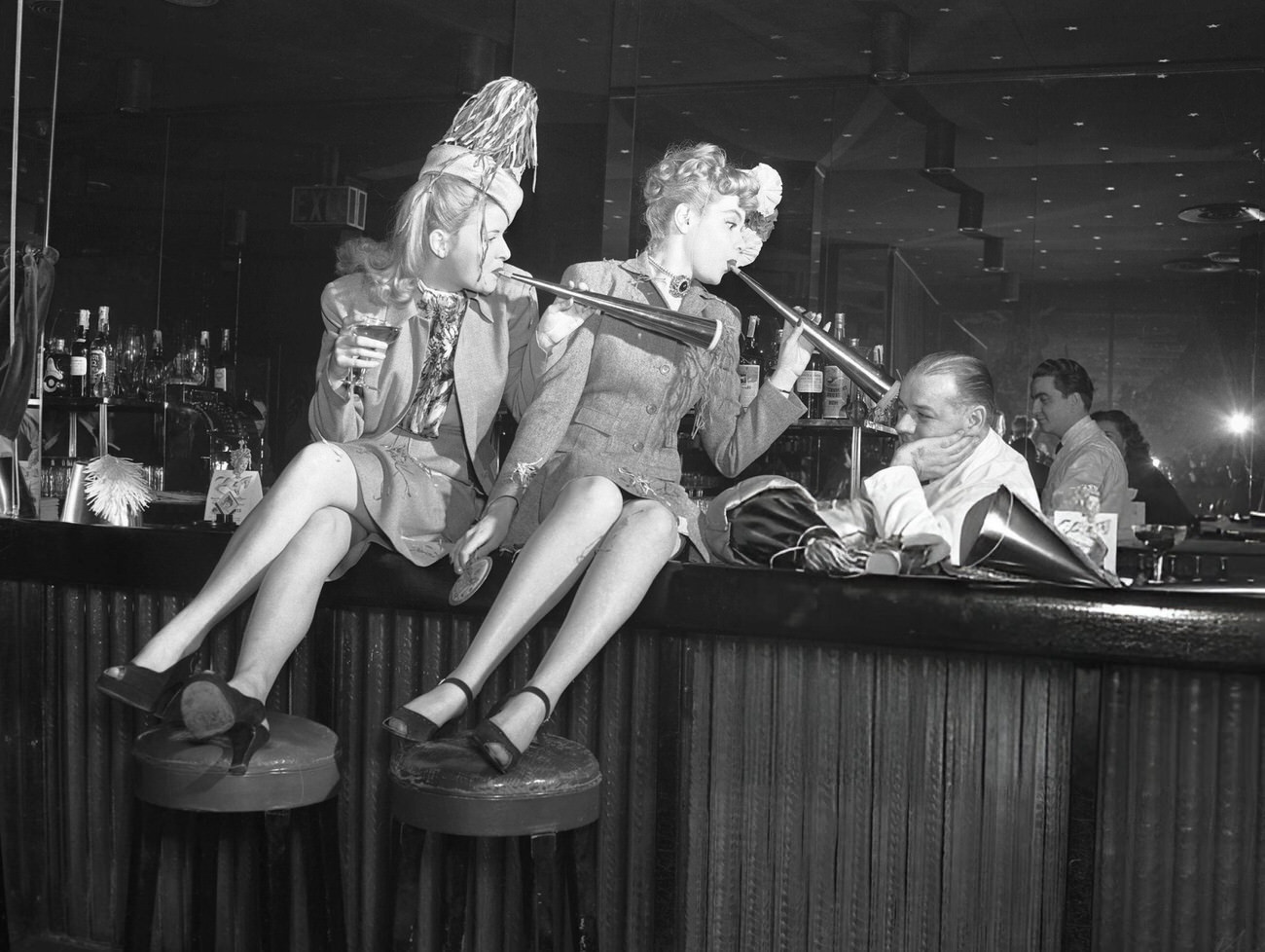 Betty Carson and Jean Hogan at the Copacabana on New Year's Eve, New York City, 1946.