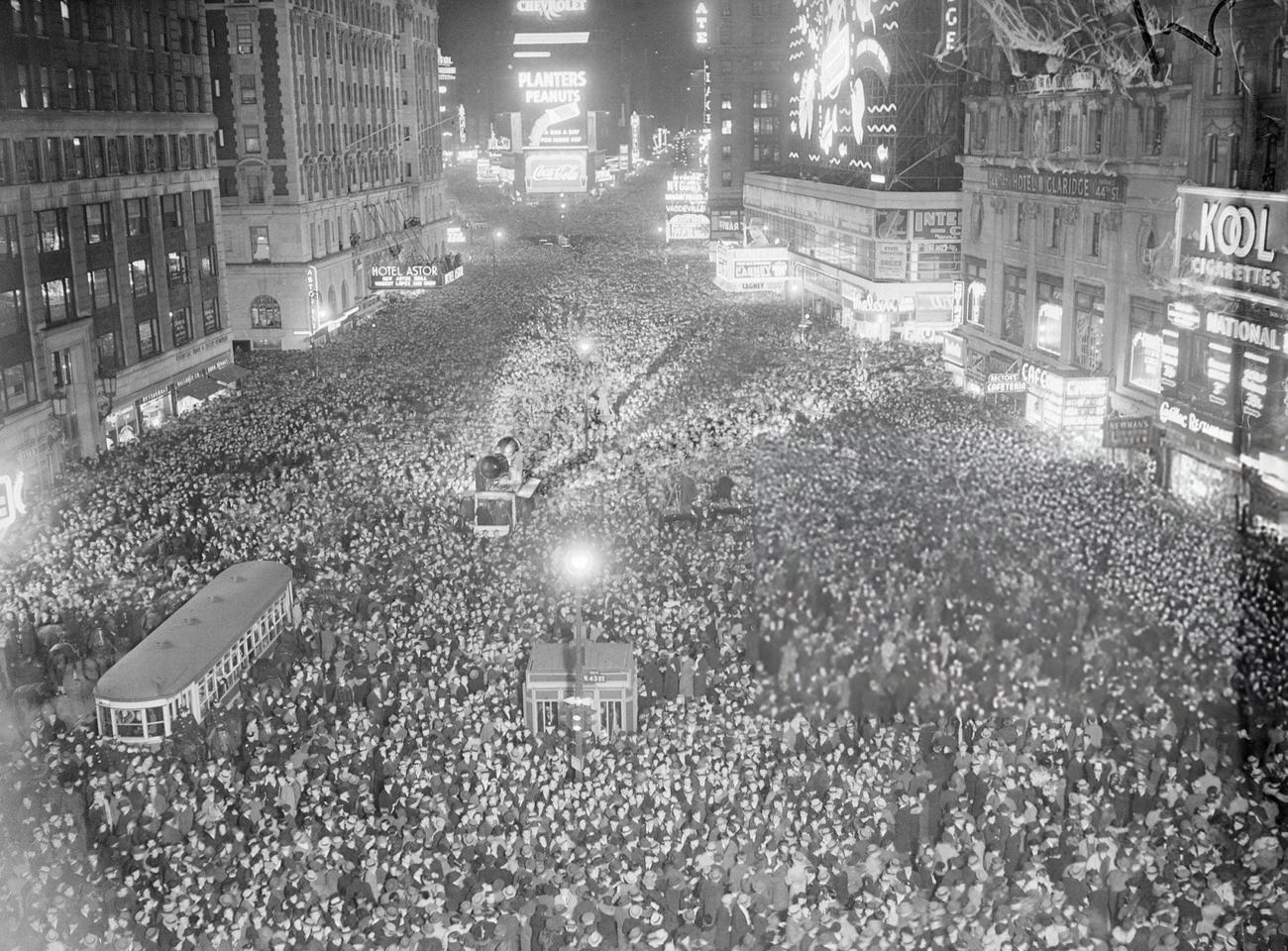 New Year's Eve crowd in Times Square, New York City, 1937.