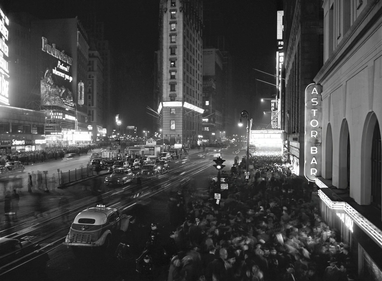 Crowds celebrating the New Year in Times Square, New York City, 1946.