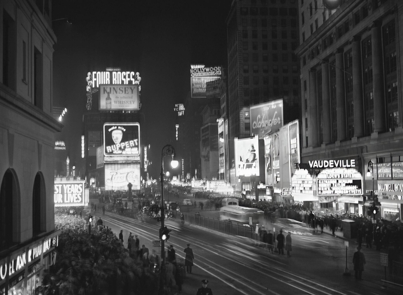 Crowds celebrating the New Year in Times Square, New York City, 1946.