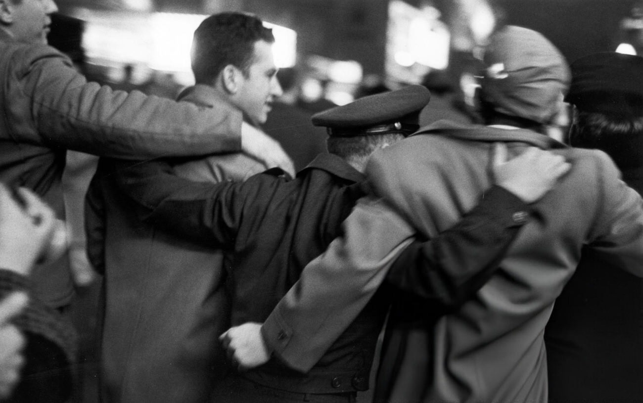 Friendly revelers on New Year's Eve in Times Square, New York City, 1952.