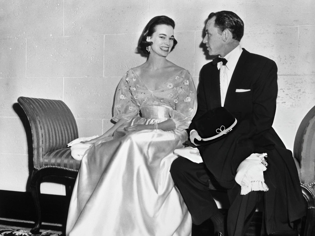 Frank Sinatra and Gloria Vanderbilt at the Ambassador Hotel, New York City, 1954.