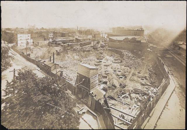 Atlantic Avenue, construction of Long Island Railroad Depot, 1900