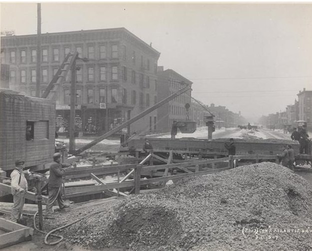 March 1, 1907. Construction of the subway at Atlantic and 4th Avenues.