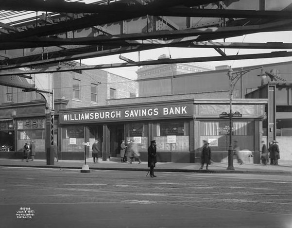 Flatbush Avenue and Atlantic Avenue. Williamsburgh Savings Bank, exterior of temporary bank. 1/8/1927.