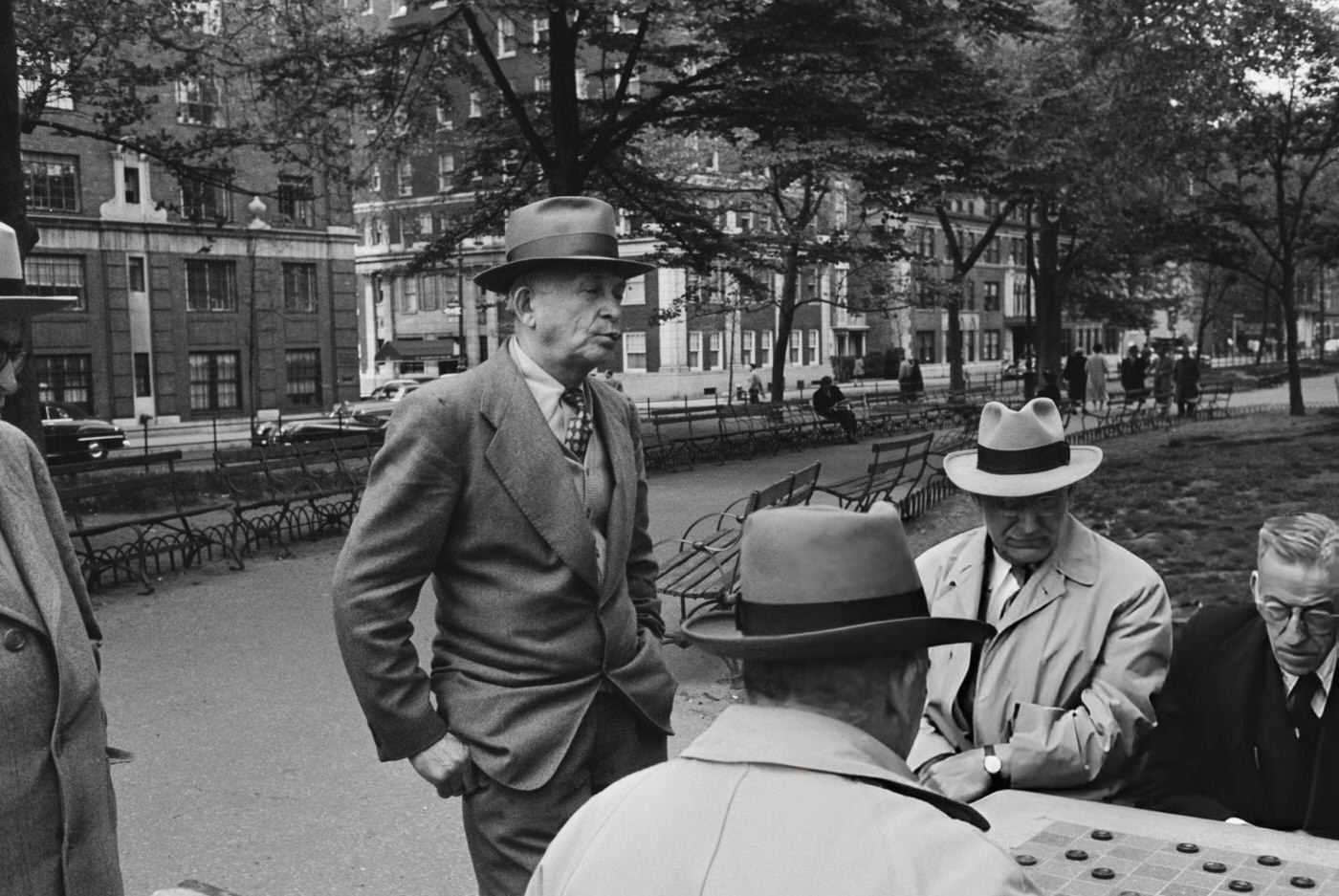 Draughts in the park in Greenwich Village, 1954.