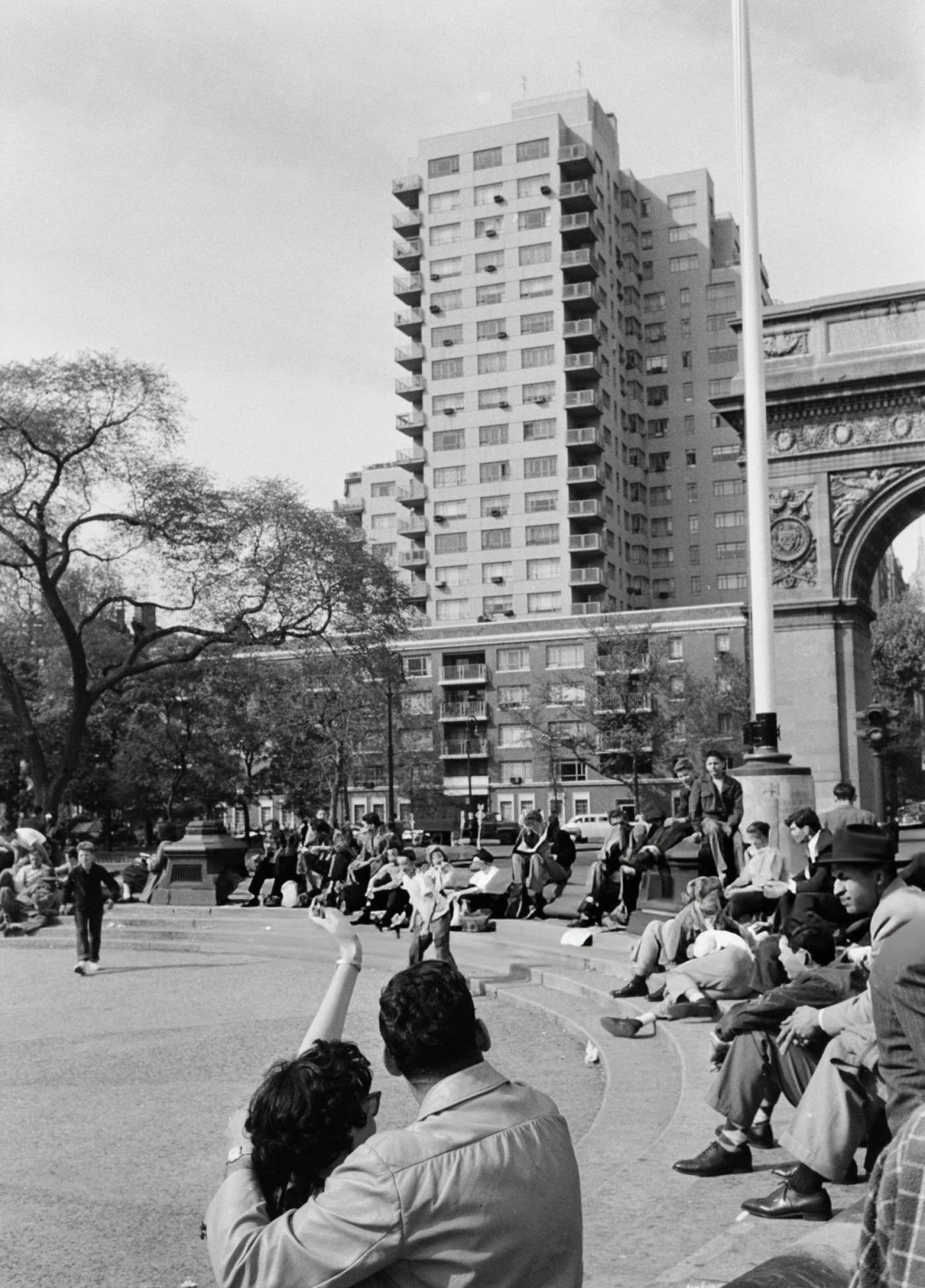 Washington Square Park with the Washington Square Arch, 1954.