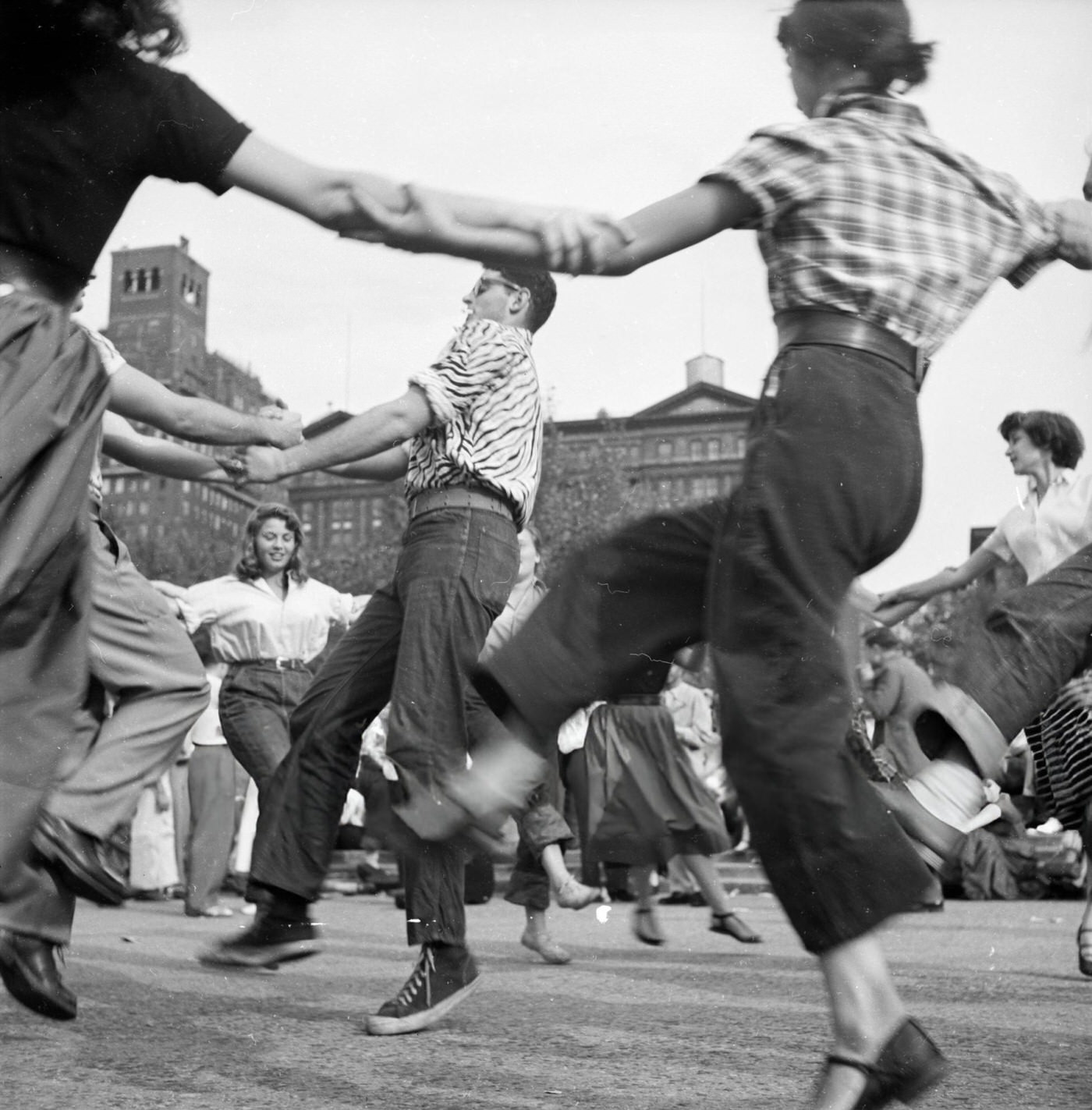 Revellers jive dancing in Washington Square Park, 1955.