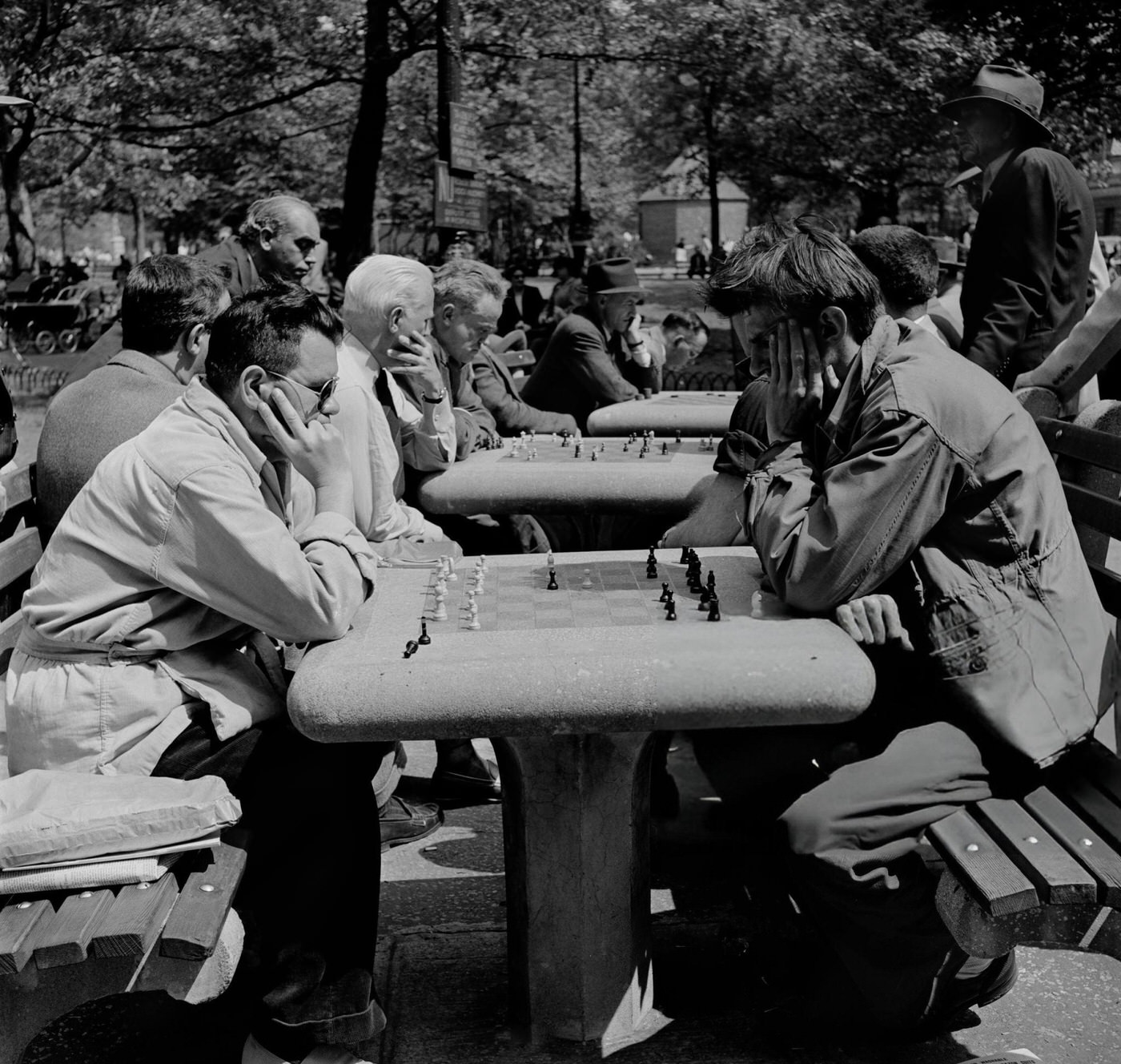 Men playing chess in Washington Square Park, 1952.