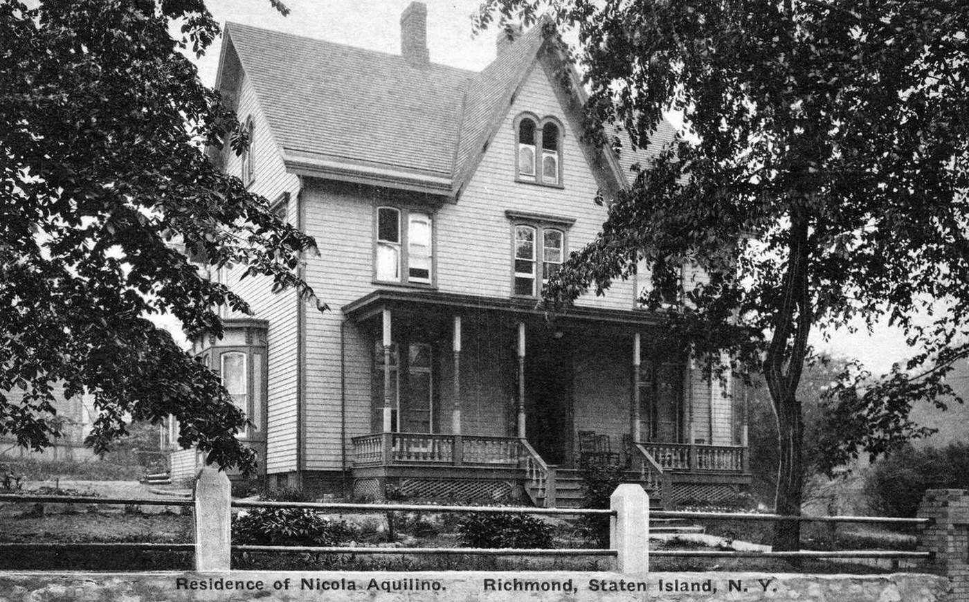 The residence of Nicola Aquilino, Richmond, Staten Island, with the family's Italian restaurant in the rear, 1900.