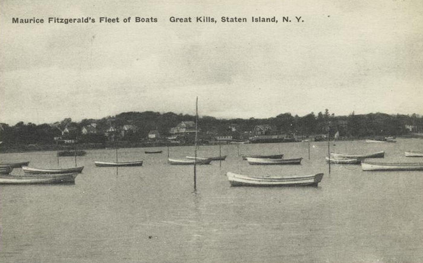 Maurice Fitzgerald's Fleet of Boats, Great Kills, Staten Island, 1900s.