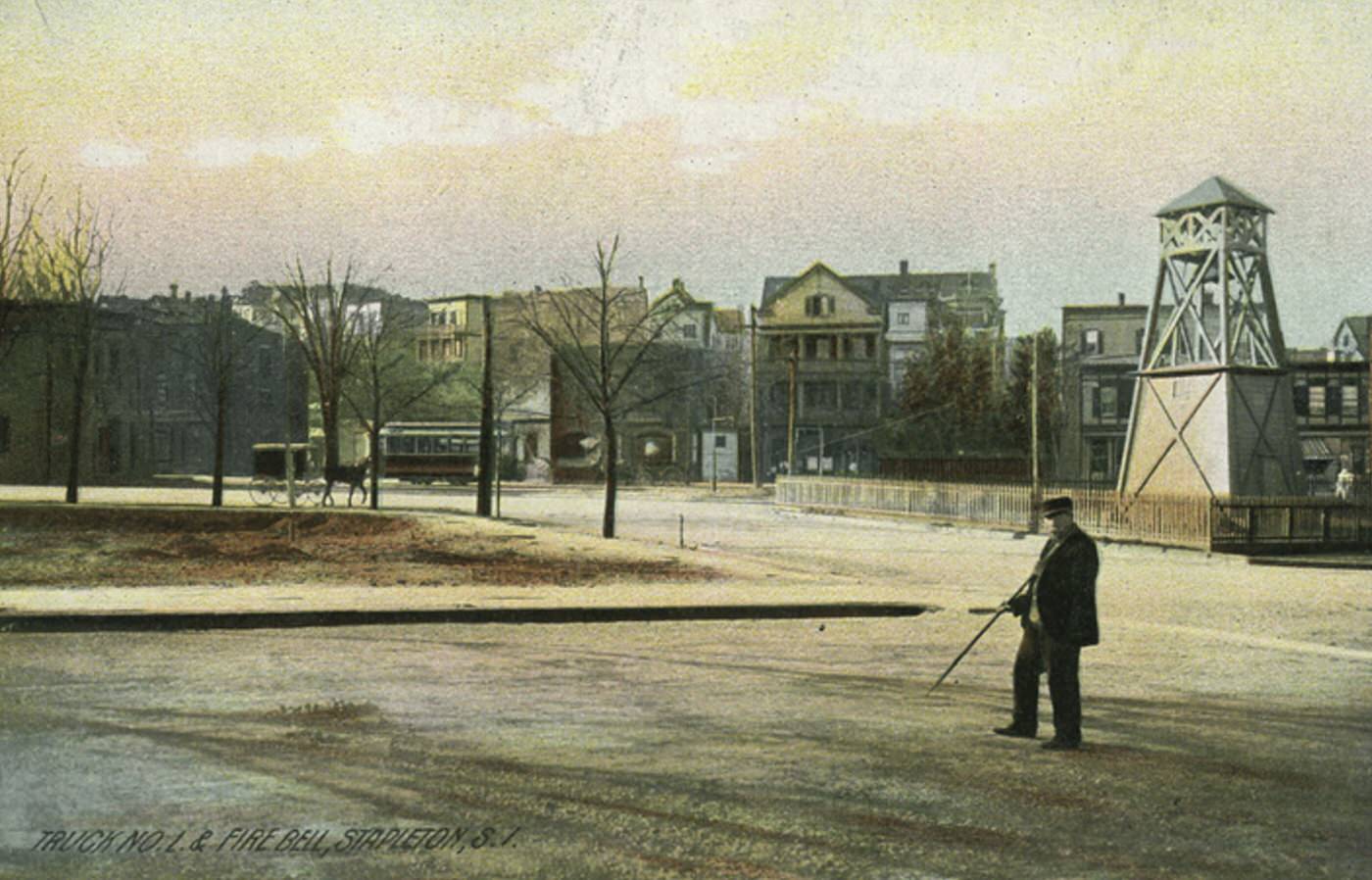 Truck No. 1 and Fire Bell, Stapleton, Staten Island, 1900s