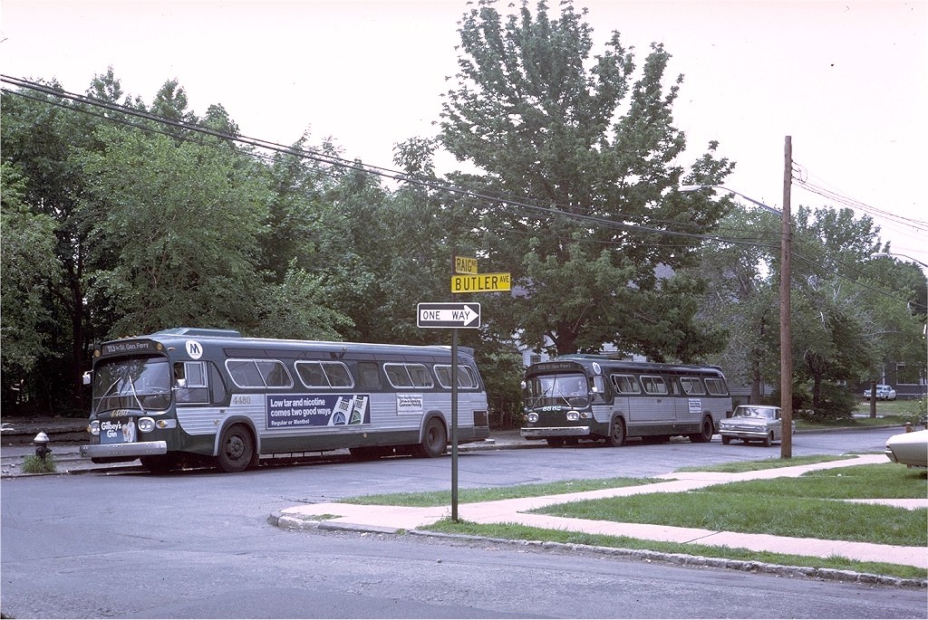 NYCTA No. 4480 working route R103 at Craig & Butler Avenues, 1971.