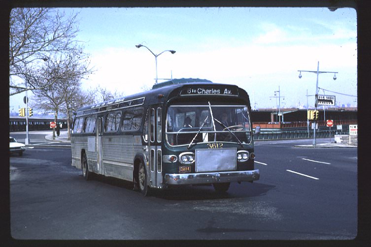 NYCTA No. 3612 working route R6 at Bay Street & Borough Place, 1971.
