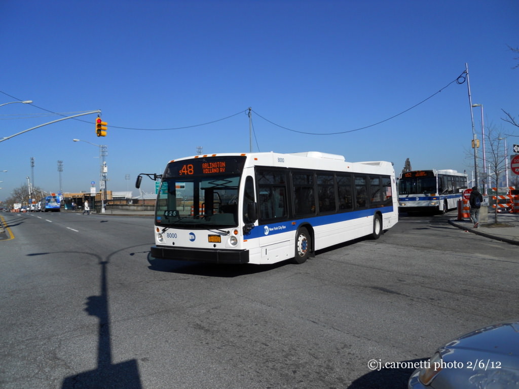 NYCTA No. 8000 working route S48 at Bay Street & Richmond Terrace, 2012.