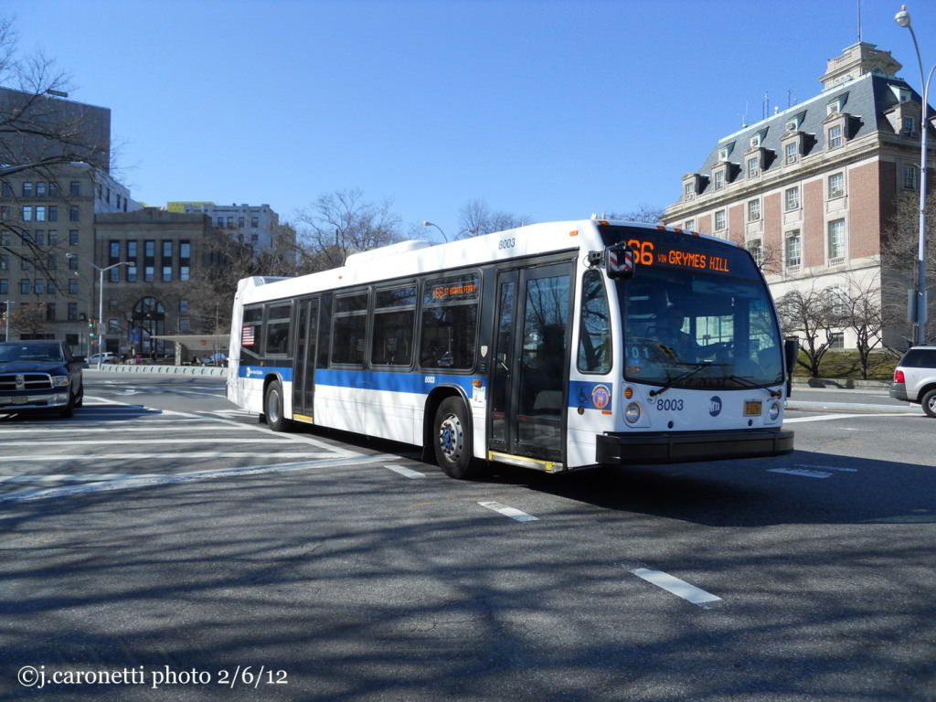 NYCTA No. 8003 working route S66 at Bay Street & Slosson Terrace, 2012.
