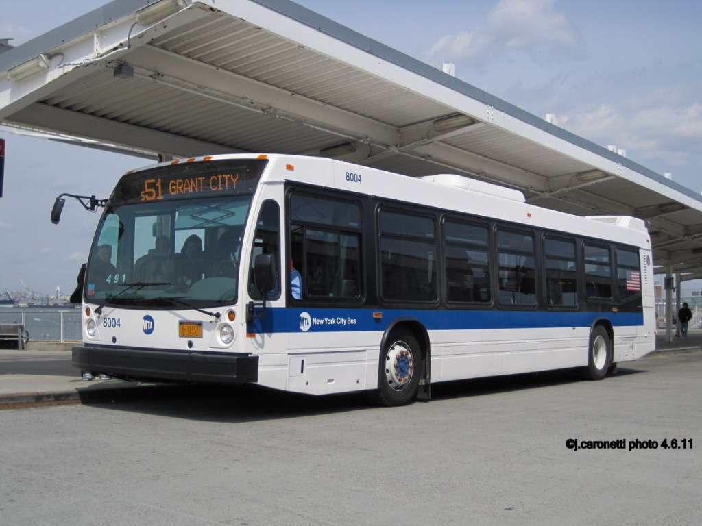 NYCTA No. 8004 working route S51 at the St. George Ferry Terminal, 2011.