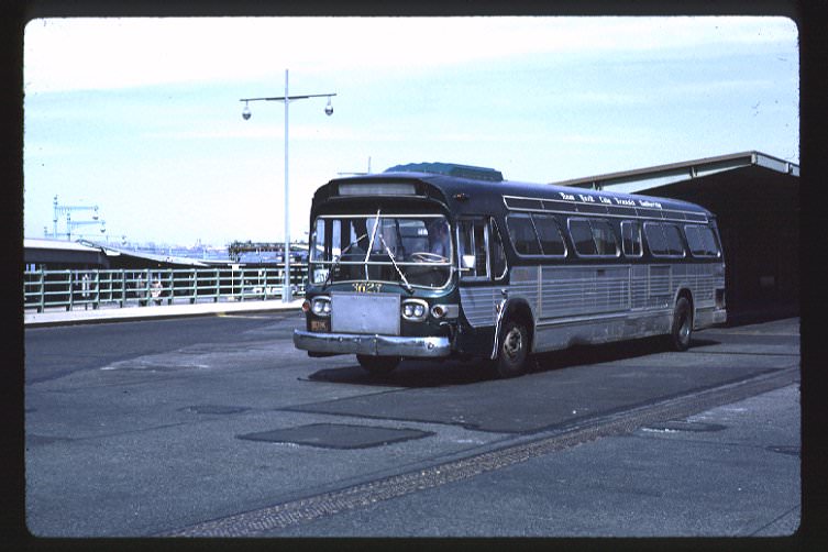 NYCTA No. 3623 working route R104 at St. George Terminal, 1971.