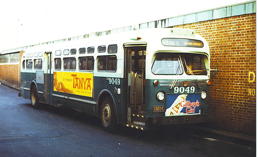 NYCTA No. 9049 working route R2-Bay Street at the St. George Terminal, 1972.