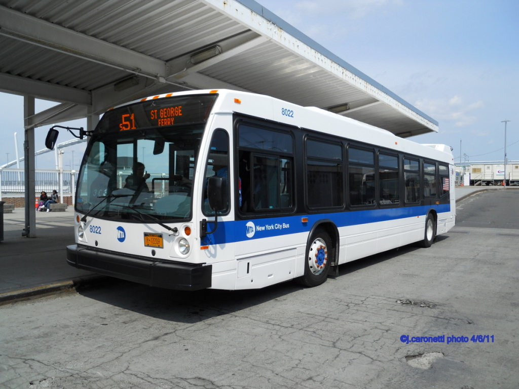 NYCTA No. 8022 working route S51 at the St. George Ferry Terminal, 2011.