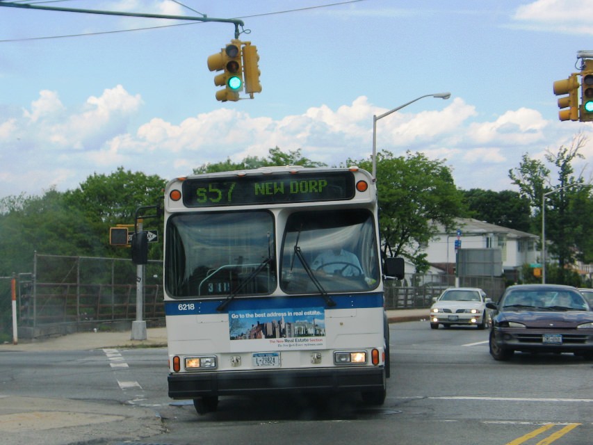 NYCTA No. 6218 working route S57 at Bradley & South Gannon Avenues, 2004.