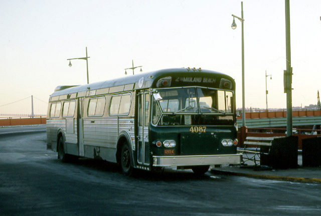 NYCTA No. 4087 working route R2 to Midland Beach.