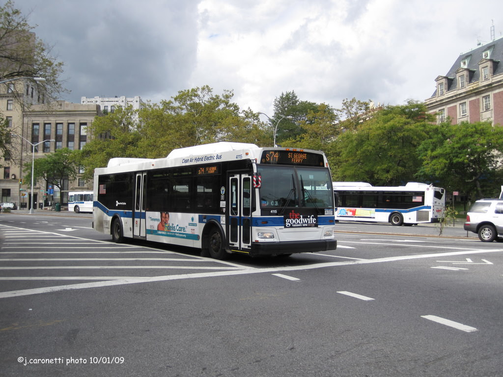 NYCTA No. 4115 working route S74 at Bay Street & Borough Place, 2009.
