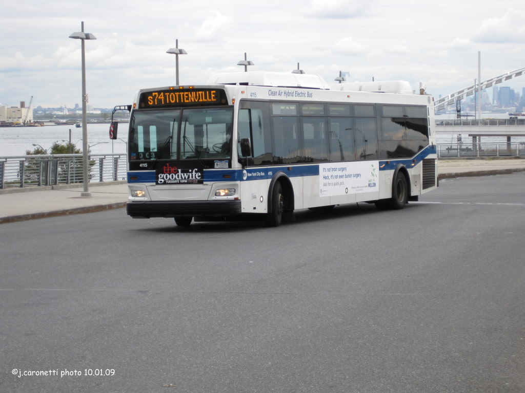 NYCTA No. 4115 working route S74 at St. George terminal, 2009.
