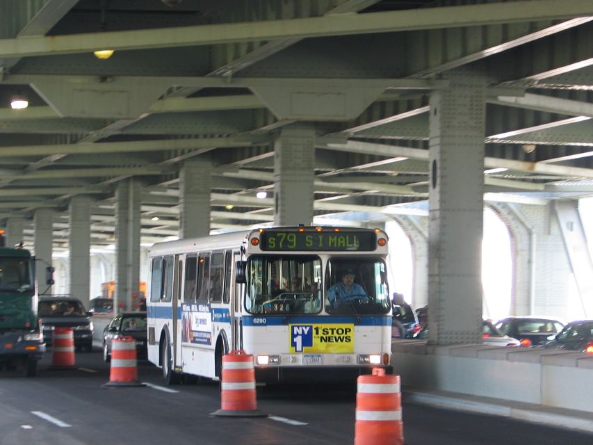 NYCTA No. 6290 working route S79 on the Verrazano Narrows Bridge, 2004.