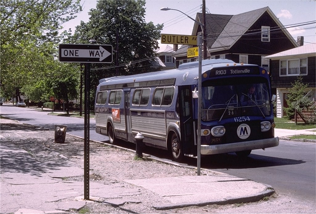NYCTA No. 6254 working route R103 at Craig & Butler Avenues, 1973.